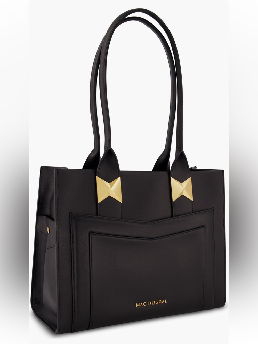 💥Structured Mac Duggal Black Tote with Gold Accents